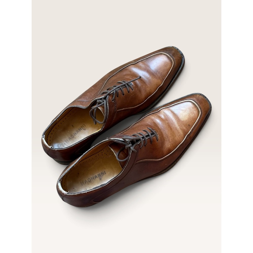 Magnanni Brown Leather Square Toe Oxford Dress Shoes Size 7 M Spain 11376